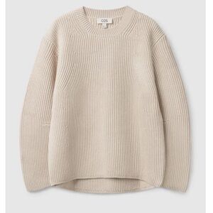 COS Cream Relaxed Fit Rib Knit Cotton Sweater
